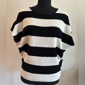 Short sleeve, dolman sleeve knit top. Cream and black stripe. Size Small